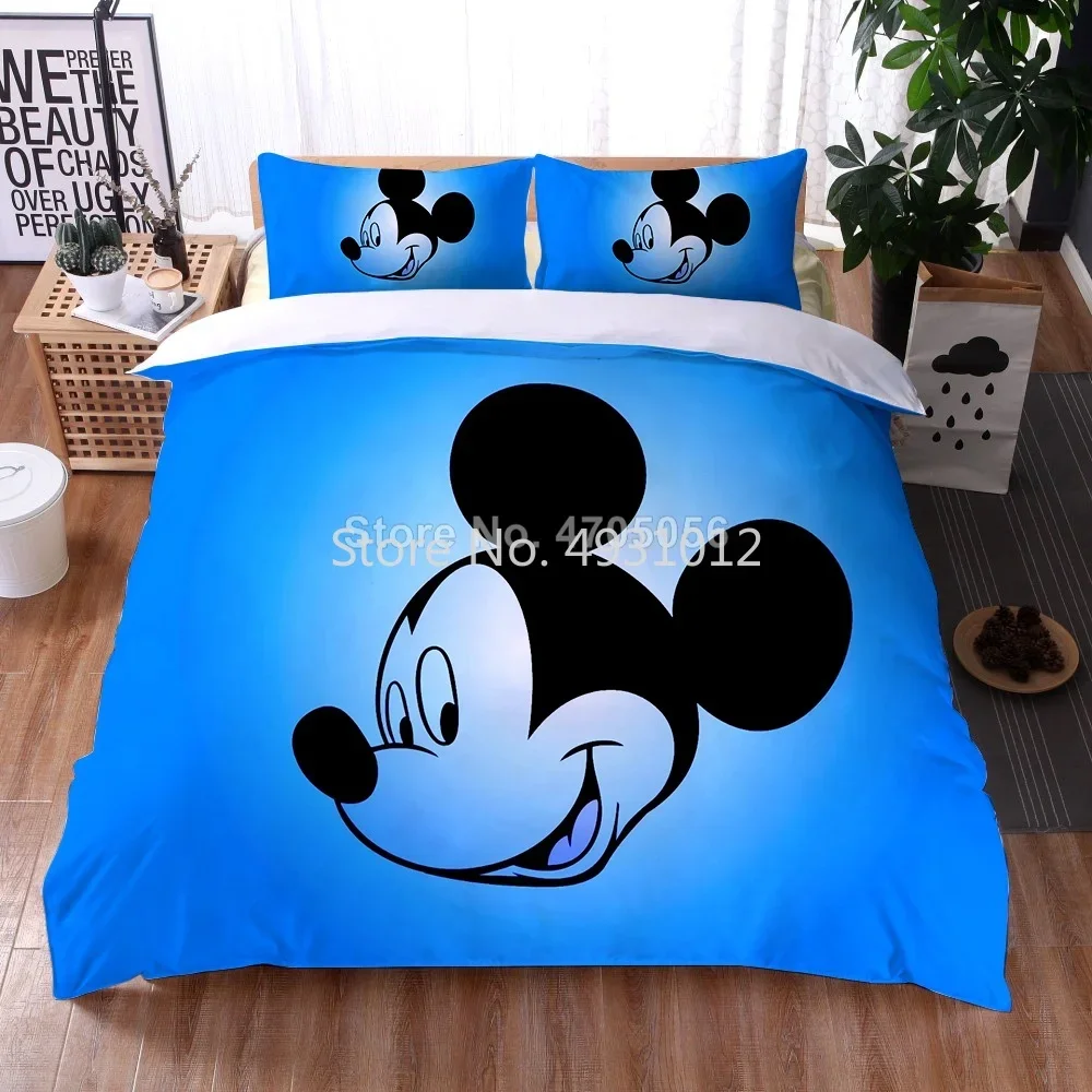 Mickey Mouse Bedding Set Christmas Gift Soft Home Textiles Bedroom Twin Double King Size Children Couple Student Bed