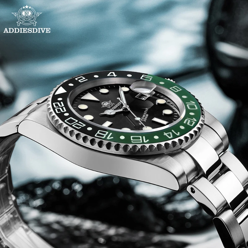 ADDIESDIVE Jam Tangan Mekanis Otomatis NH35A Cincin Keramik C3 Kalender Super Bercahaya 200M Jam Tangan Kedap Air untuk Pria Reloj Hombre