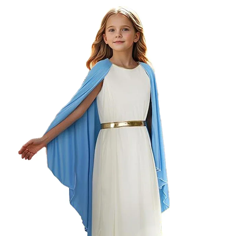 Children Virgin Mary Cosplay Costume Bible Dress Set Halloween Princess Roman Empress Role-playing Performance Party for Girls