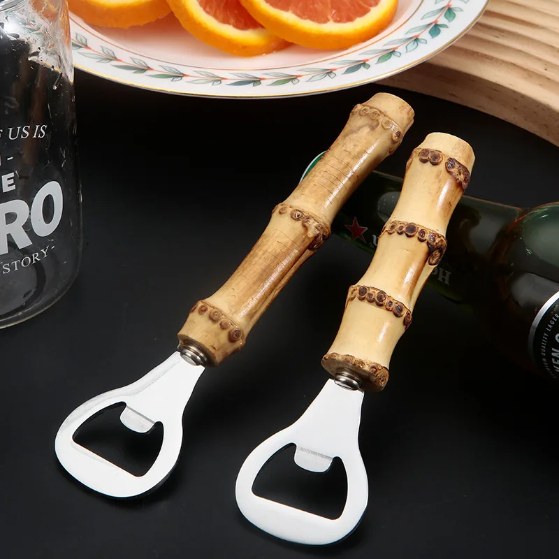 

50pcs Stainless Steel Beer Opener with Bamboo Handle, Bartender Corkscrew, Drink Opening Tool for Retro Restaurant Bar Kitchen