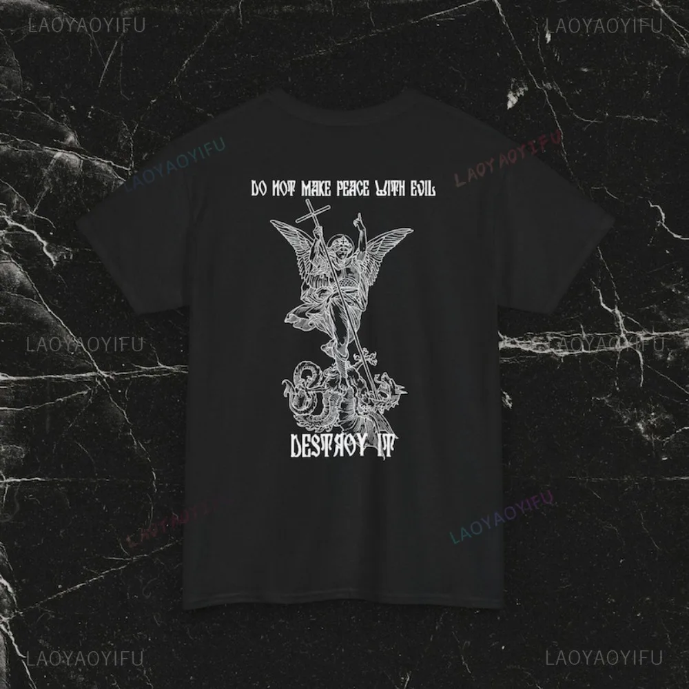 Christian St. Michael The Archangel T-Shirt Destroy Evil Orthodox Design T-Shirt Casual Fashion Harajuku Man Streetwear Lady Tee