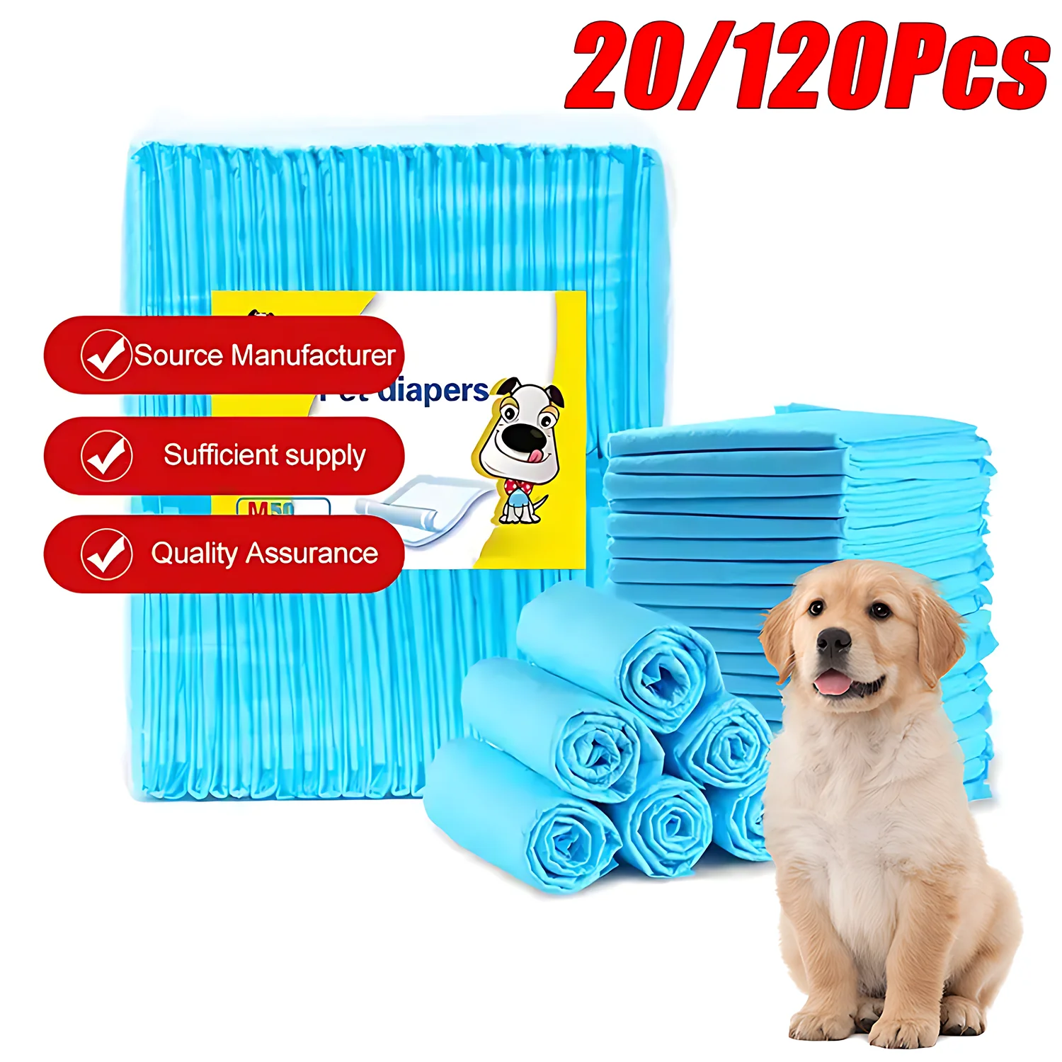 120Pcs Super Absorbent Pet Diaper Dog Training Diaper Pad Thickened Diaper Pad Disposable Healthy Diaper Pad Pet Supplies