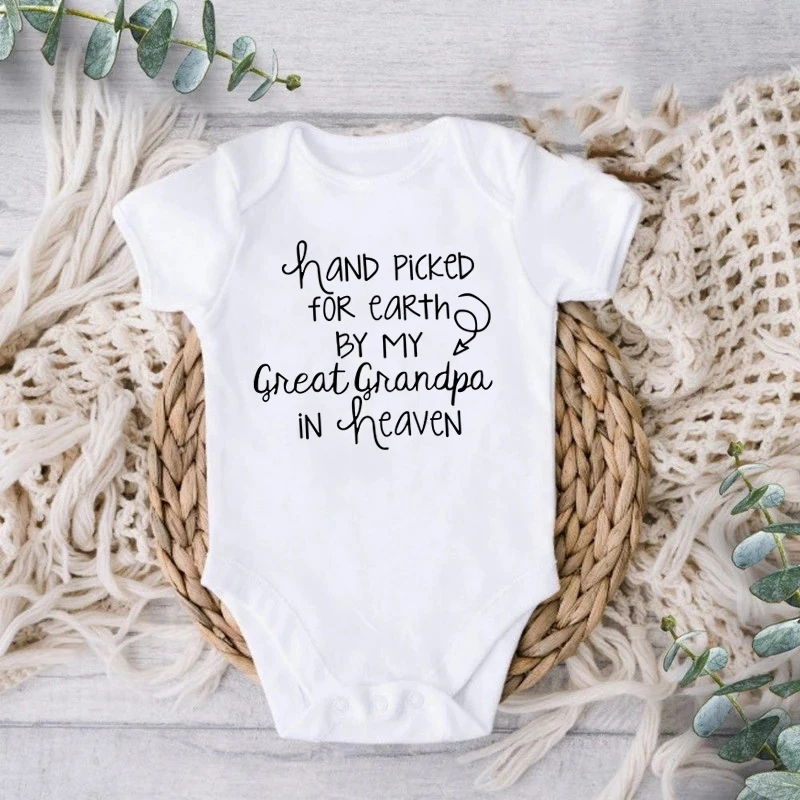 Baby Bodysuit Cotton Newborn Jumpsuit Hand Picked For Earth By My Great Grandma/Grandpa In Heaven Short Sleeve Body Baby Outfits