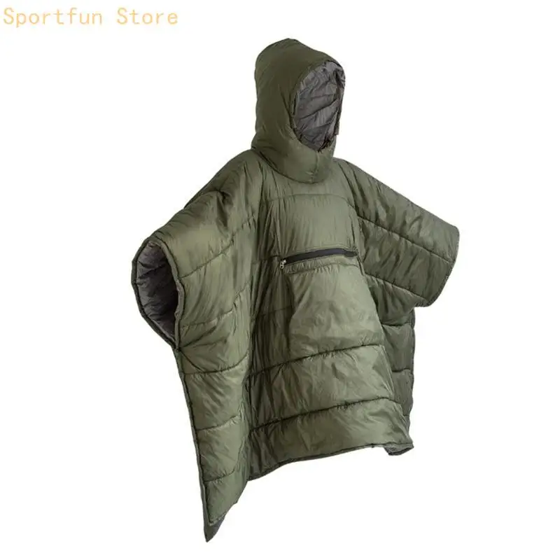 

Folding Cotton Cloak Wearable Cotton Poncho Blanket Camping Poncho Sleep Bag Outdoor Warm Hooded Blanket X7JD