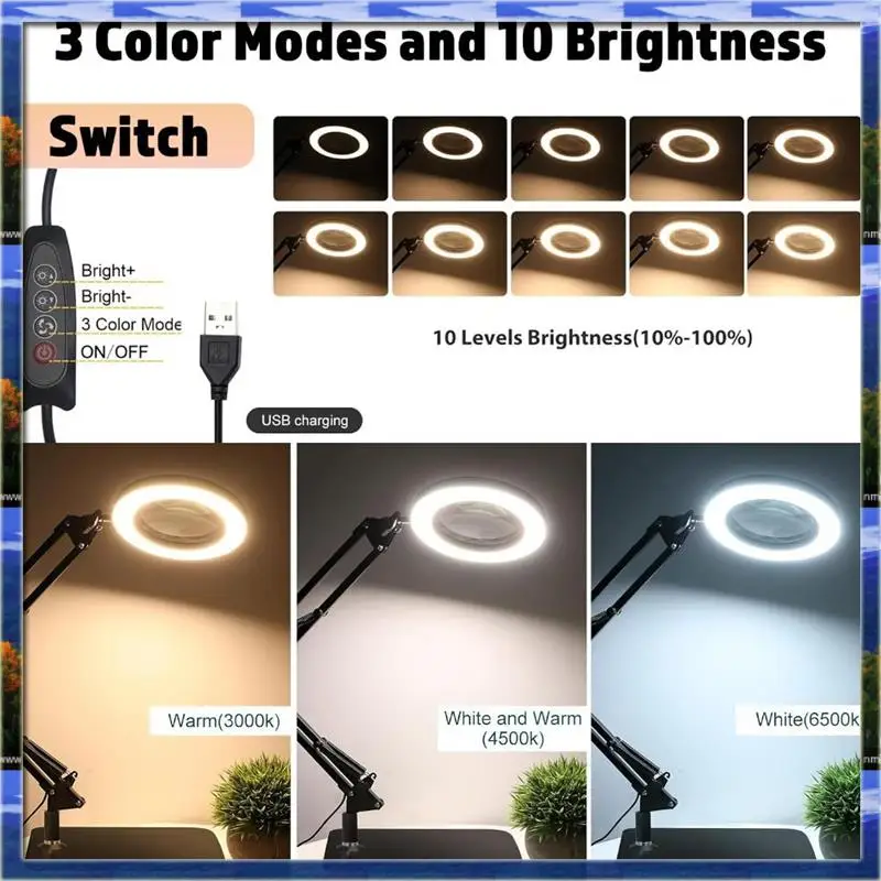 

LJL 8X Magnifying Glass With Light, Table Lamp With Stand And Clamp, 2-In-1 LED Desk Lamp With Magnifier, 3 Color Modes
