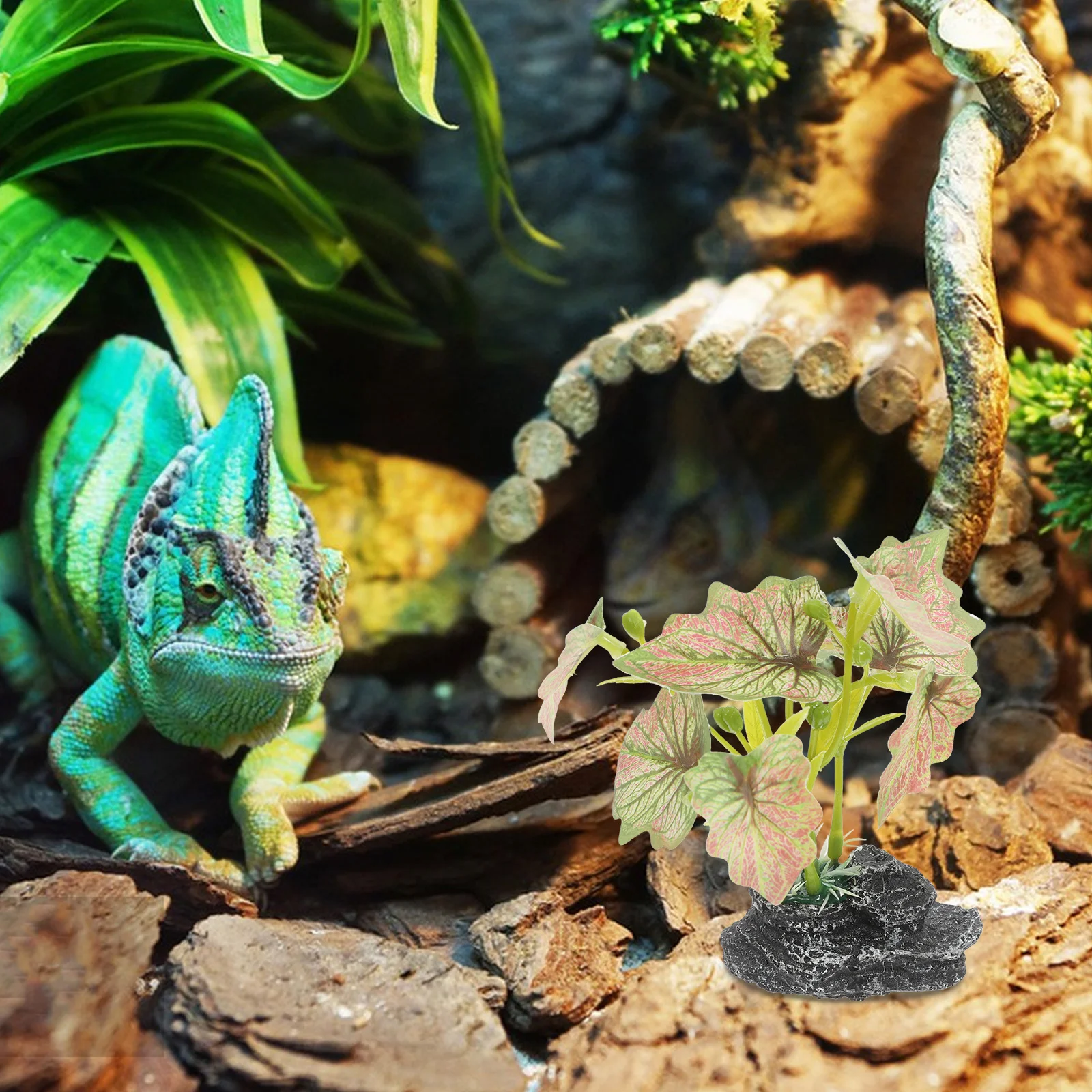 

Realistic Artificial Plant Decor for Reptile Terrarium Bearded Dragon Gecko Hermit Crab Tank Climbing Habitat Enhancement