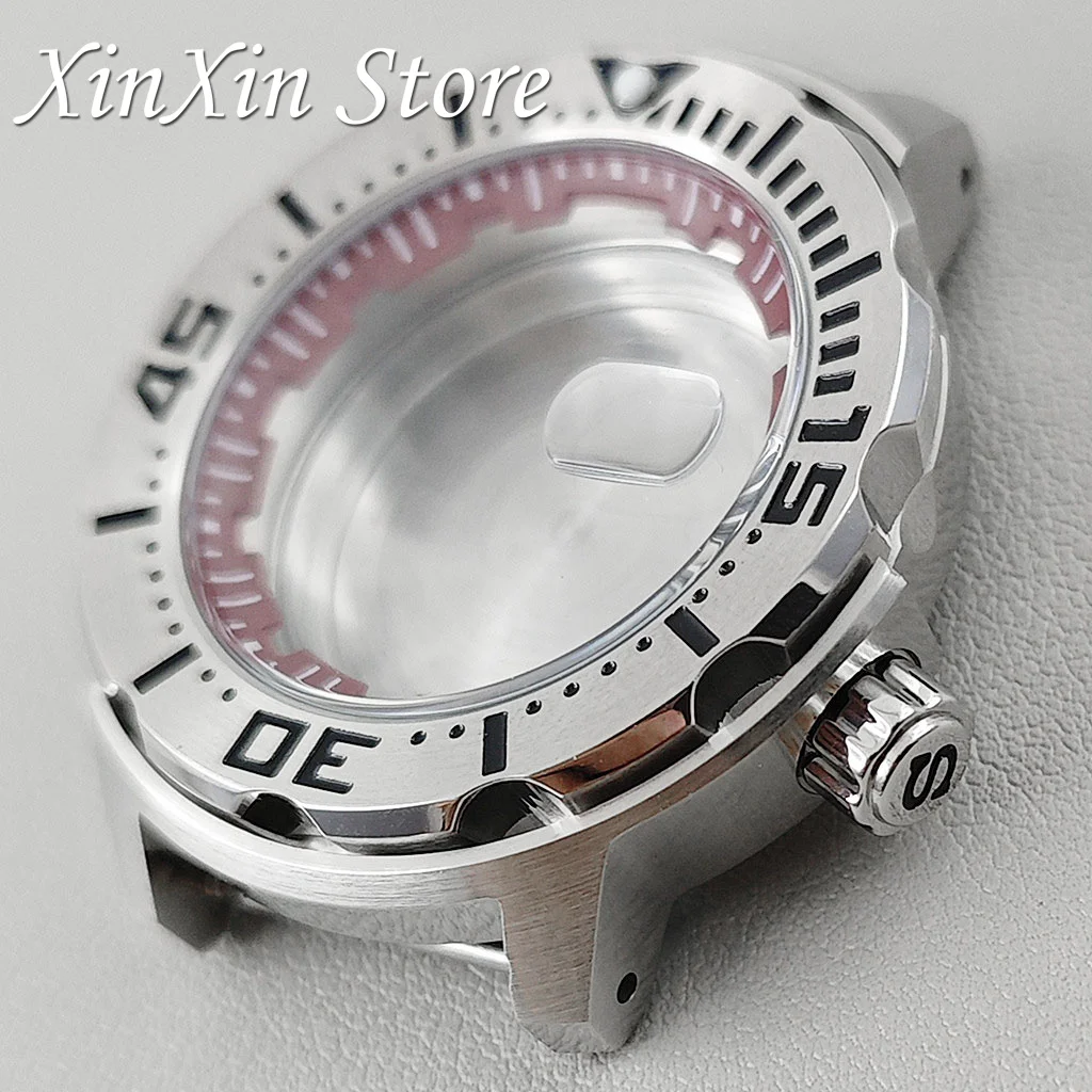 Red ring 43mm S Crown Silver Stainless Steel Watch Case Monster Case 3.8 Screw Crown For NH34 NH35 NH36 NH38 NH70 4R35 Movement