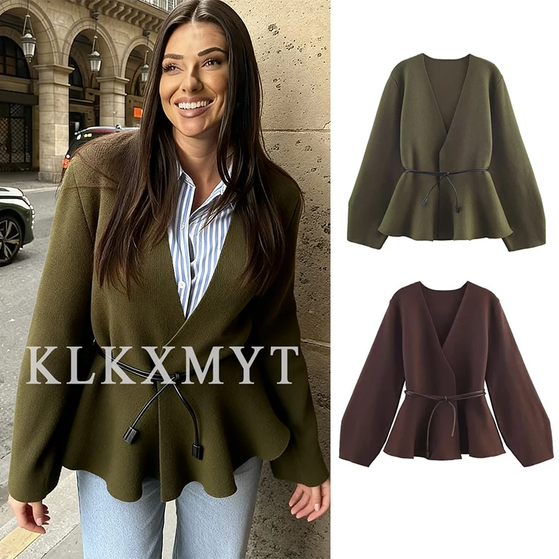 

Women Cardigan Coat 2025 Women Fashion Solid Color Long Sleeve With Belt Cardigan Women Hight Street Elegant Coat