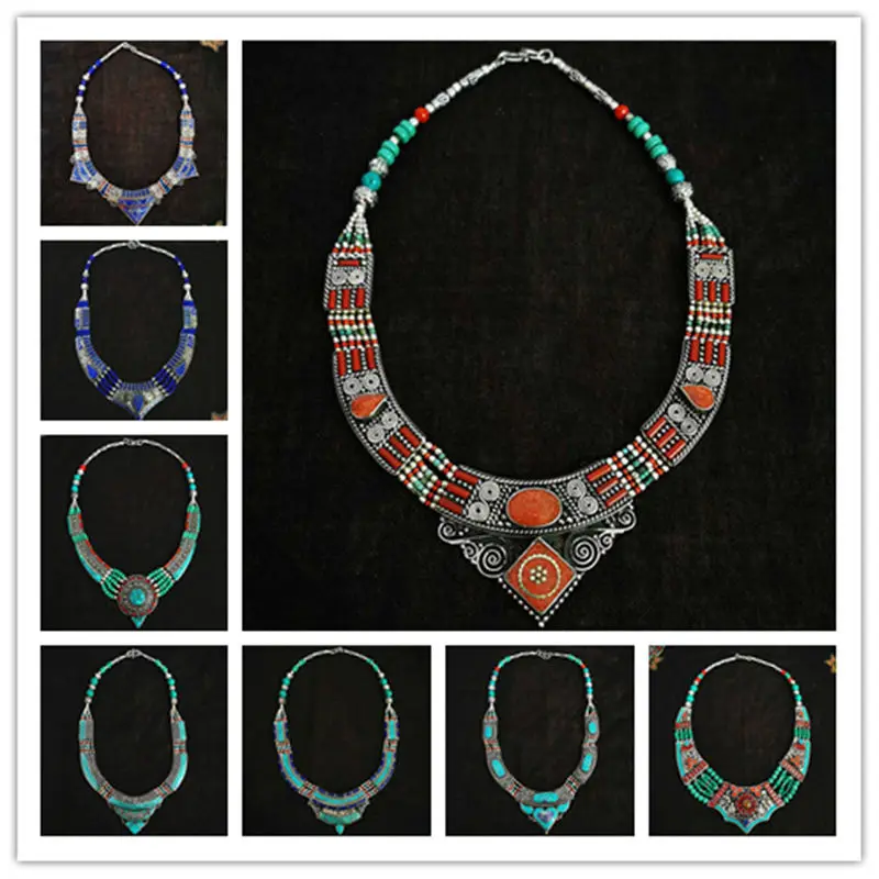 BOHO Vintage Necklaces Collection Copper Inlaid Big Pendant Necklaces Ethnic Jewelry TNL173