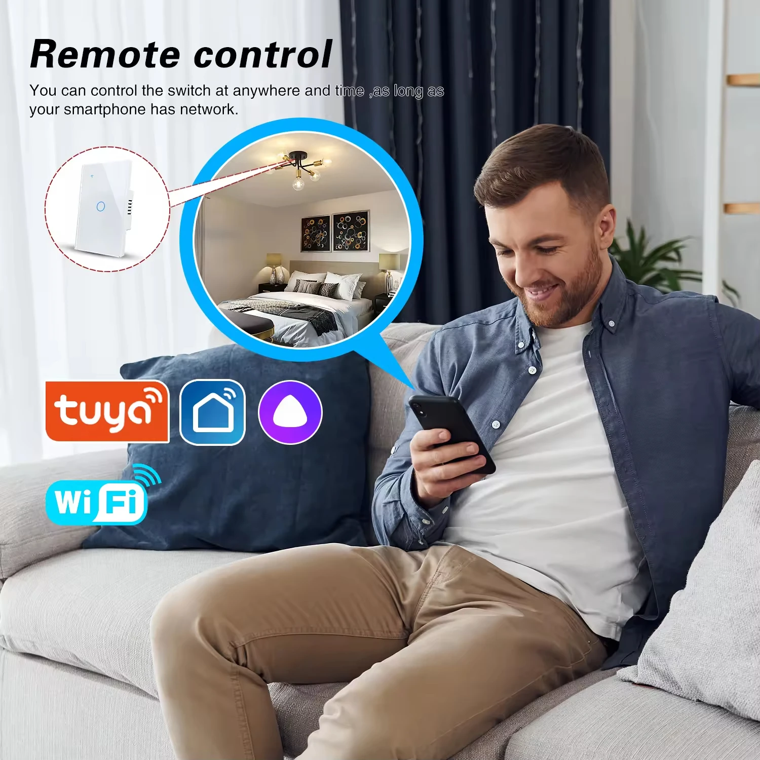 Interruttore da parete intelligente, timer di controllo dell'applicazione della vita intelligente WiFi, interruttore della luce in vetro touch wireless domestico, supporta l'infiltrazioni di Google
