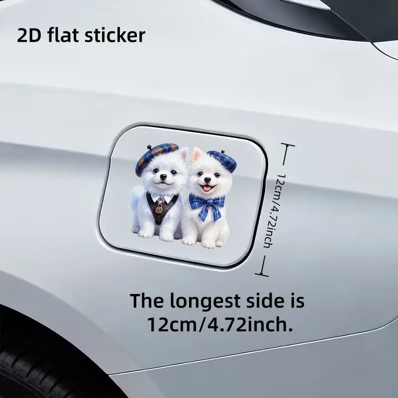 1Pc 2D Flat Cute Pomeranian Dog Vinyl Sticker, Fashion Pet Decal for Car Fuel Tank Cover Motorcycle Decor