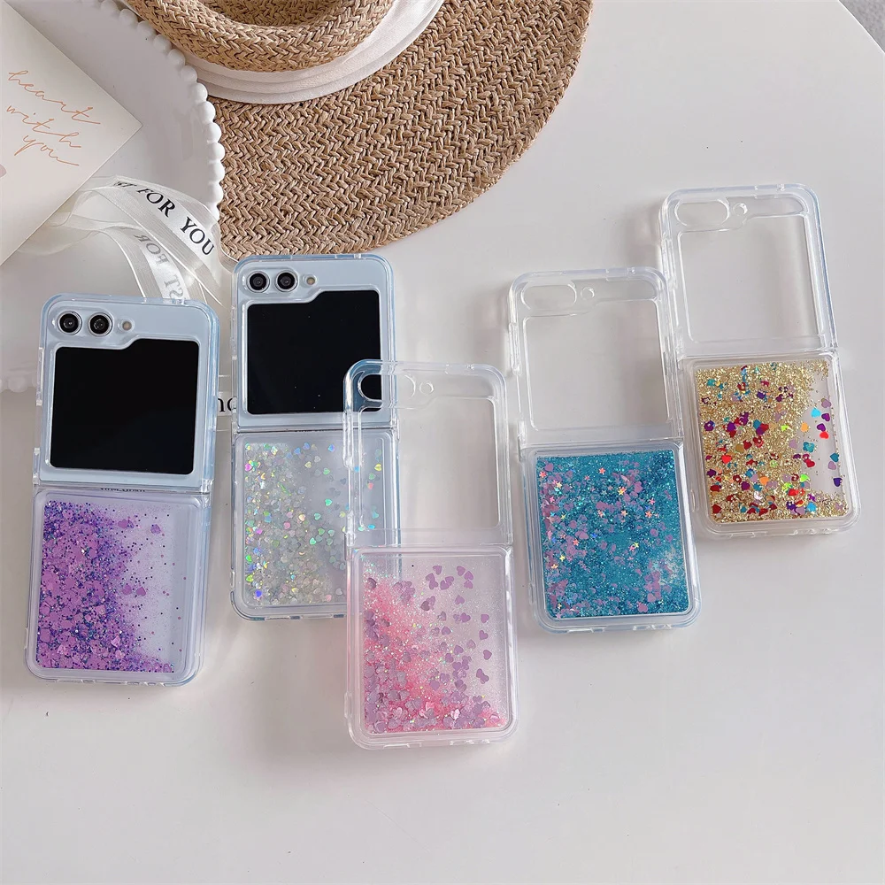

Colorful Gradient Quicksand Bling Glitter Case for Galaxy Z Flip 5 Shockproof Bling Sparkly Folding Protective Cover