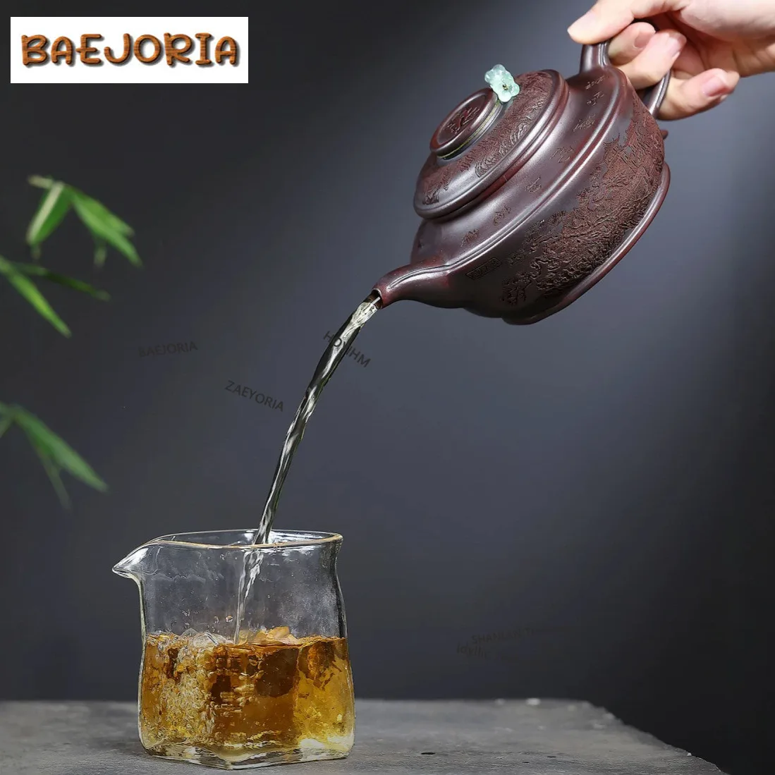 BAEJORIA 460ml Vintage Yixing Purple Clay Teapots Handmade Flat Abdomen Pot Raw Ore Antique Black Mud Kettle Zisha Tea Set