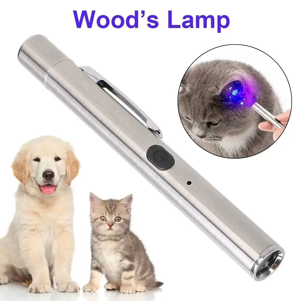 365 UV Veterinary Wood Lamp Waterproof Portable Pet Fungus Detection Rechargeable Black Light UV Flashlight Skin Detection