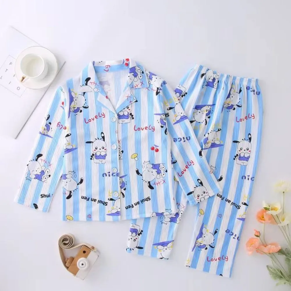 

Sanrio Mascot Adorable Children Pajama Sets Comfortable Breathable Cardigan Kids Loose Soft Harajuku Cartoon Print Pajamas Suit