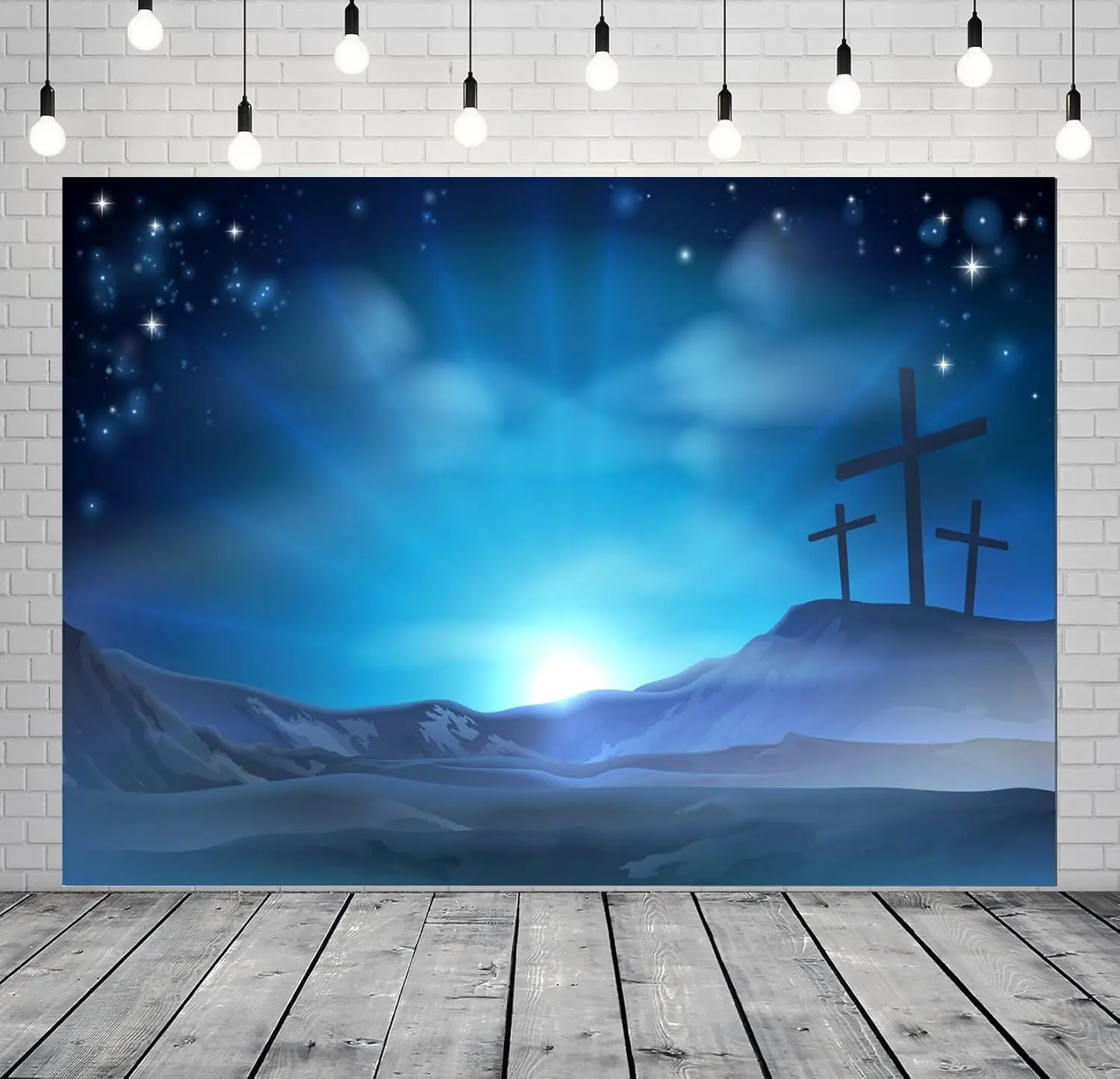 

Easter He is Risen Backdrop Crucifixion at Sunrise Three Crosses jesus Christian photo background photography backdrop studio