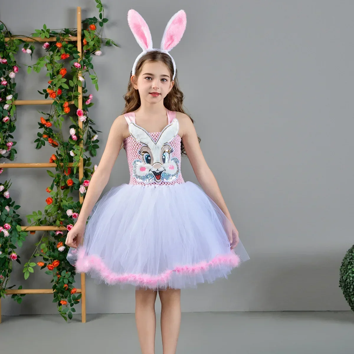 

Baby Girls Easter Bunny Tutu Dress for Rabbit Cosplay Costumes Toddler Girl Birthday Party Tulle Outfit Holiday Clothes 12T