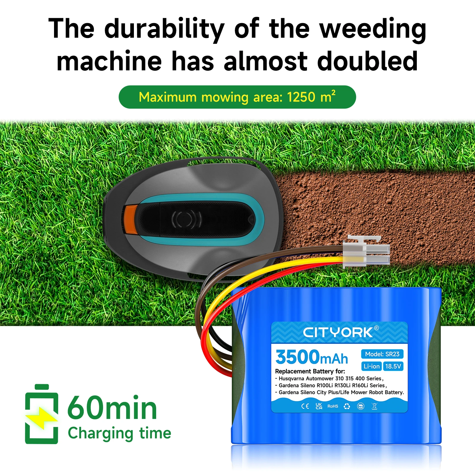 3500mAh Battery For Husqvarna Automower 310 315 400 Battery For Model 2015 Automower 315X Model 2018 Gardena Sileno R100Li R130L