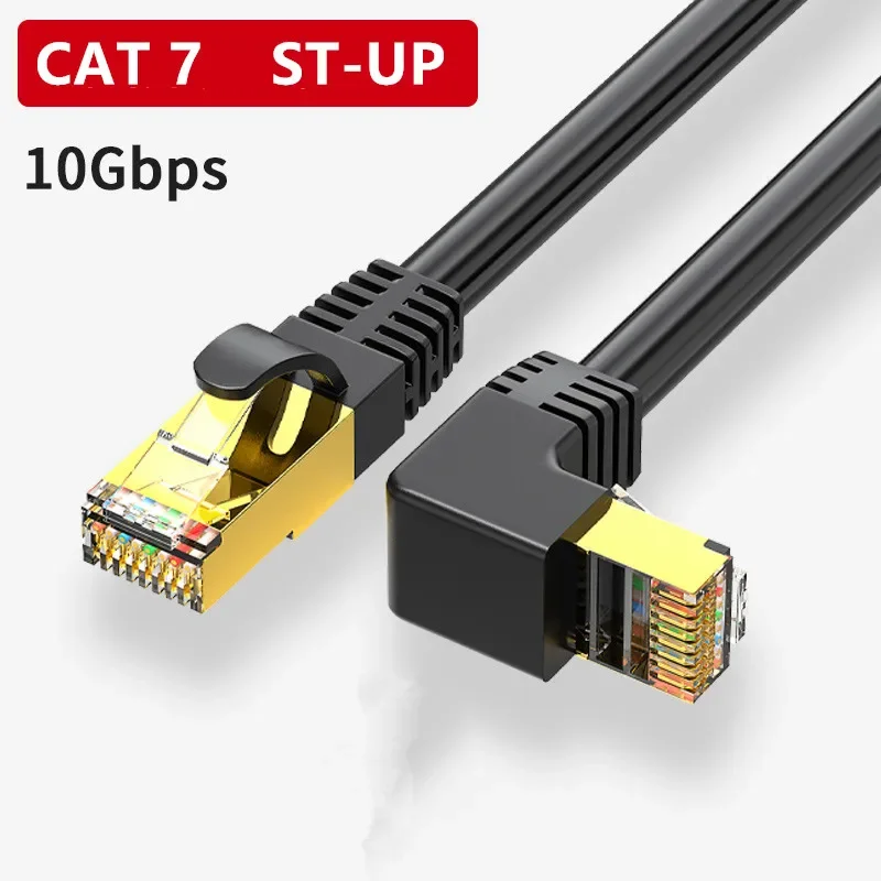 Cat7 kabel Ethernet przewód Lan SFTP RJ45 kabel sieciowy kąt 90 stopni dla kompatybilnego Patch Cord do komputera Router Laptop