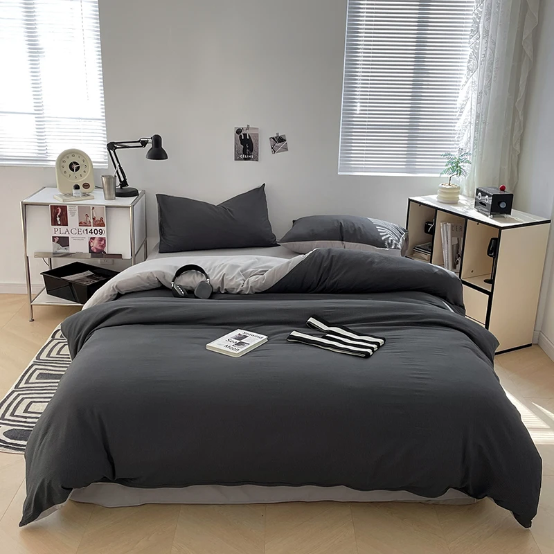 3pcs Duvet Cover Black Fashion Bedding Set for Men Grey Comforter Cover Microfiber Solid Color Quilt Cover with 2 Pillowcases