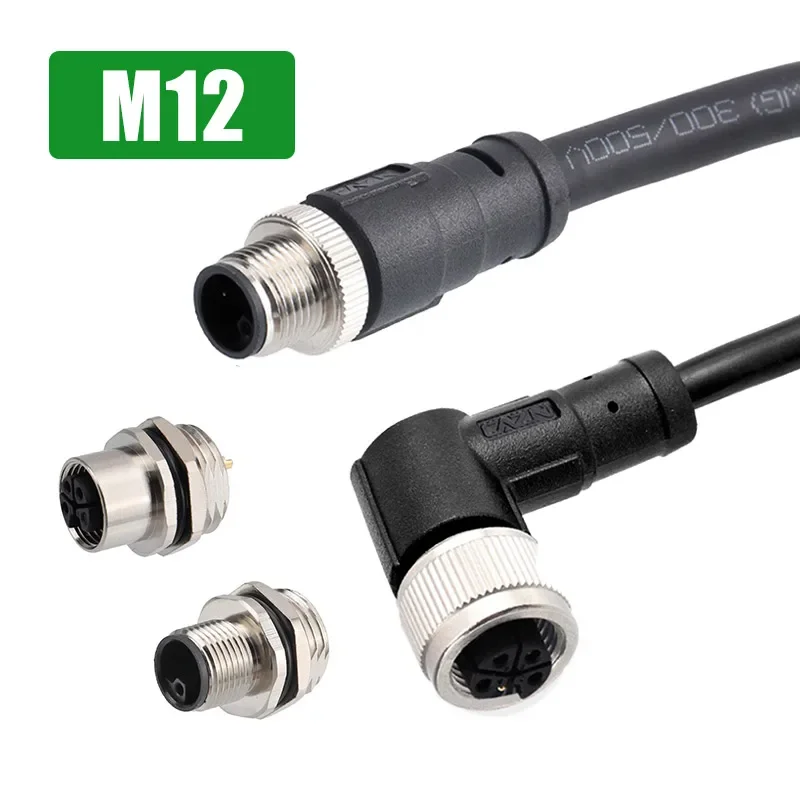 Waterproof M12 L-Coding Connector with Wire High Current Male Female Aviation Plug Socket IP67 M12 3 4 5 Pin Flange Seat