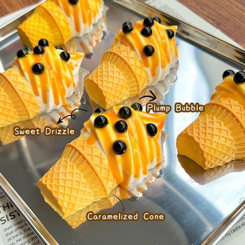 Bubble Ice Cream Taba Squishy, Handmade Creamy Soft Sticky Slow Rebound Stress Relief Fidget Toy, Food-Grade Silicone, Gift