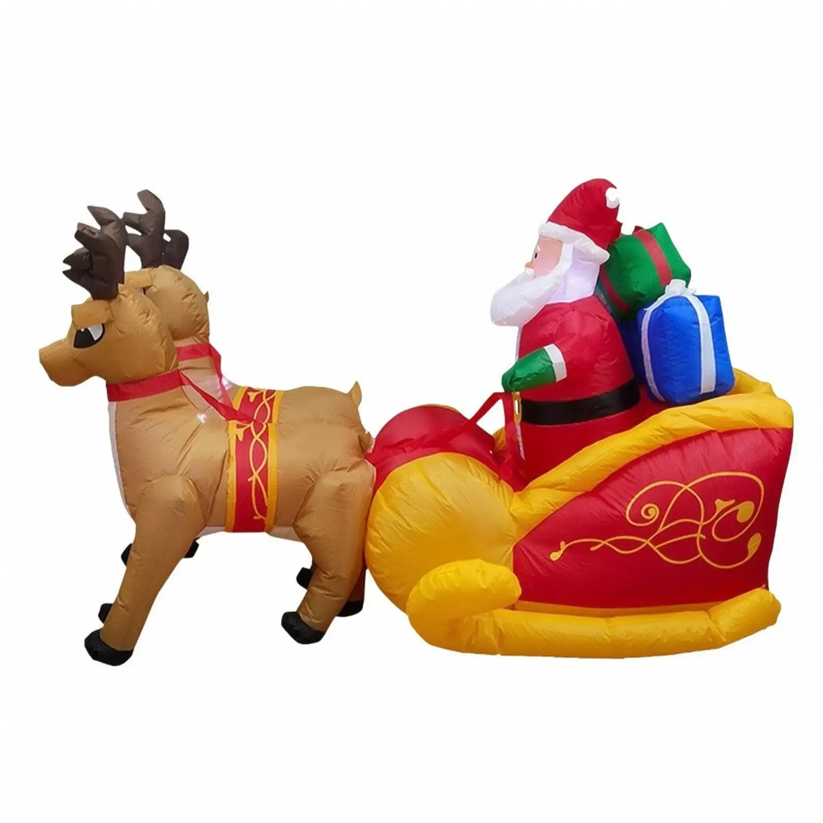 Inflatable Christmas Santa Sleigh Holiday Figure Outdoor Decoration with Reindeer for Front Lawn Festive Display