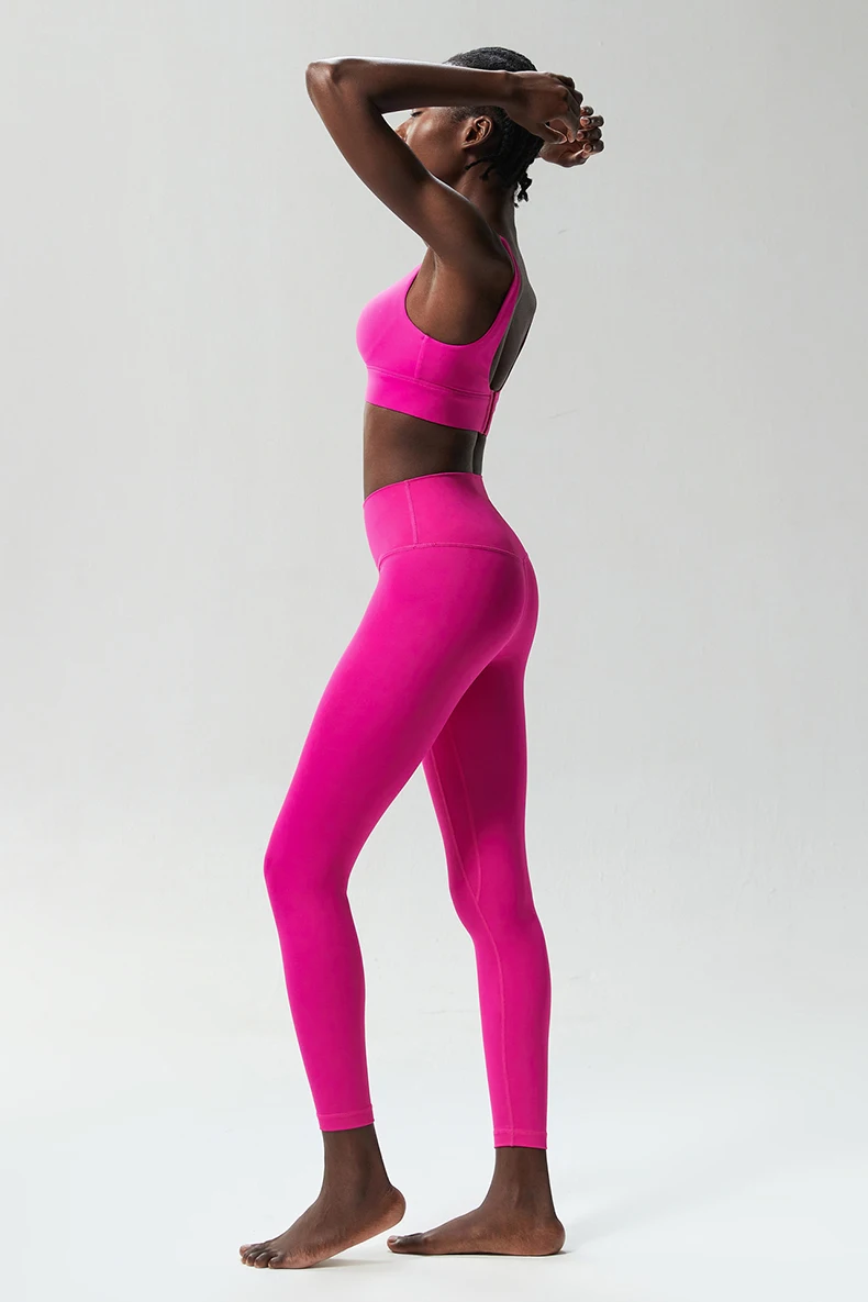 Zweiteiliges Fitness-Yoga-Set für Damen, einfarbig, dehnbar, weich, atmungsaktiv, schnell trocknend, Sportbekleidung für Lauftraining – Detail 14