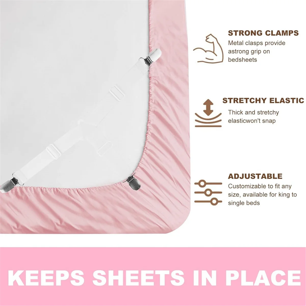

AA25 8PCS Bed Sheet Straps, Non-Slip Elastic Fitted Sheet Straps,Adjustable Bed Sheet Clips Fasteners for Mattress Covers