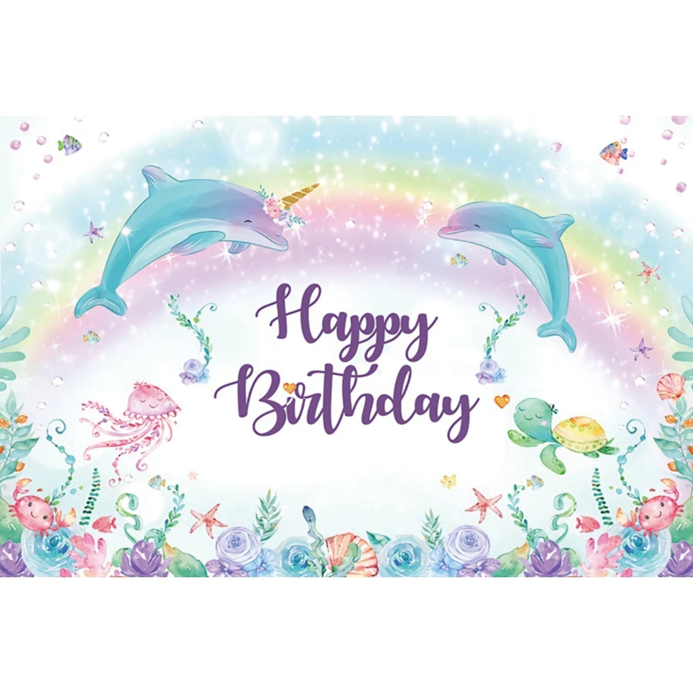Underwater World Birthday Backdrop Cartoon Fish Dolphin Whale Girls Princess Birthday Party Baby Shower Photography Background
