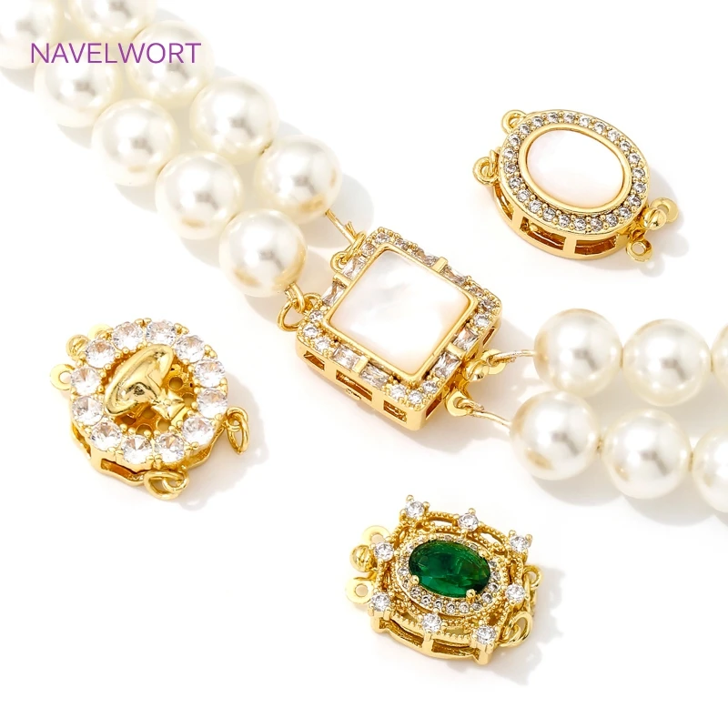 4 Styles Pearl Necklace Clasps 18K Gold Plated with Zircon Box Safety Clasp Connector,Clasps For Jewelry,DIY Jewelry Accessories