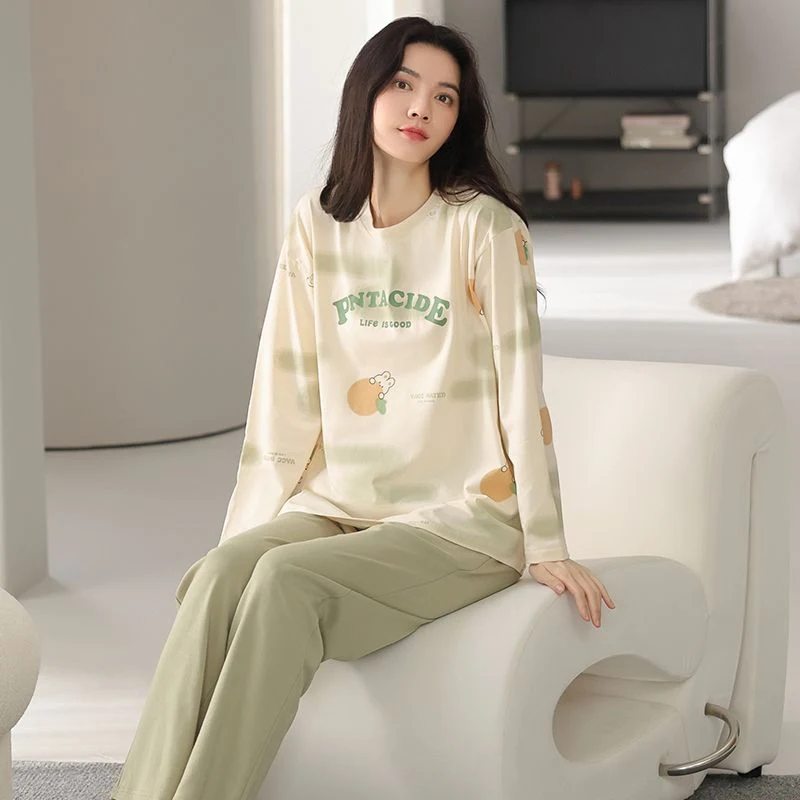 

Осень 2023, пижамные комплекты из 100% хлопка с длинными рукавами для женщин, корейская свободная одежда для сна, костюм, пижама, домашняя одежда, Pijama Mujer, домашняя одежда