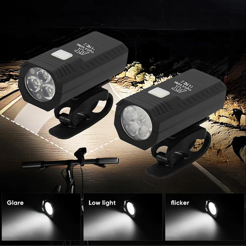 3LED/5LED Bicycle Front Light Portable Type-C Rechargable 3 Modes Head Lamps MTB Bike Headlight Flashlight Outdoor Night Riding