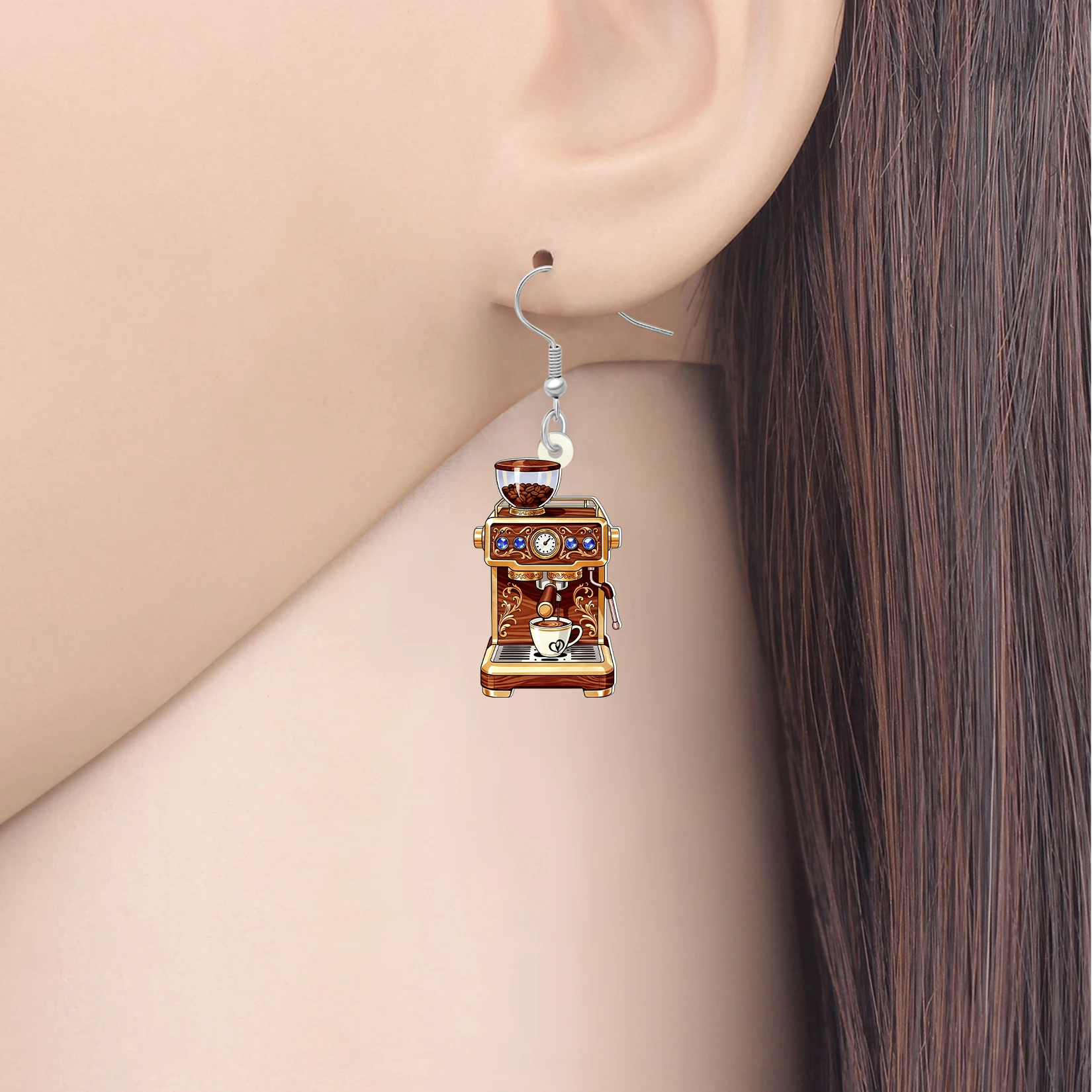 BONSNY Acrylic Retro Coffee Grinder Dangle Earrings Espresso Machine Cafe Maker Fun Jewelry Charms for Women Girls Barista Gifts