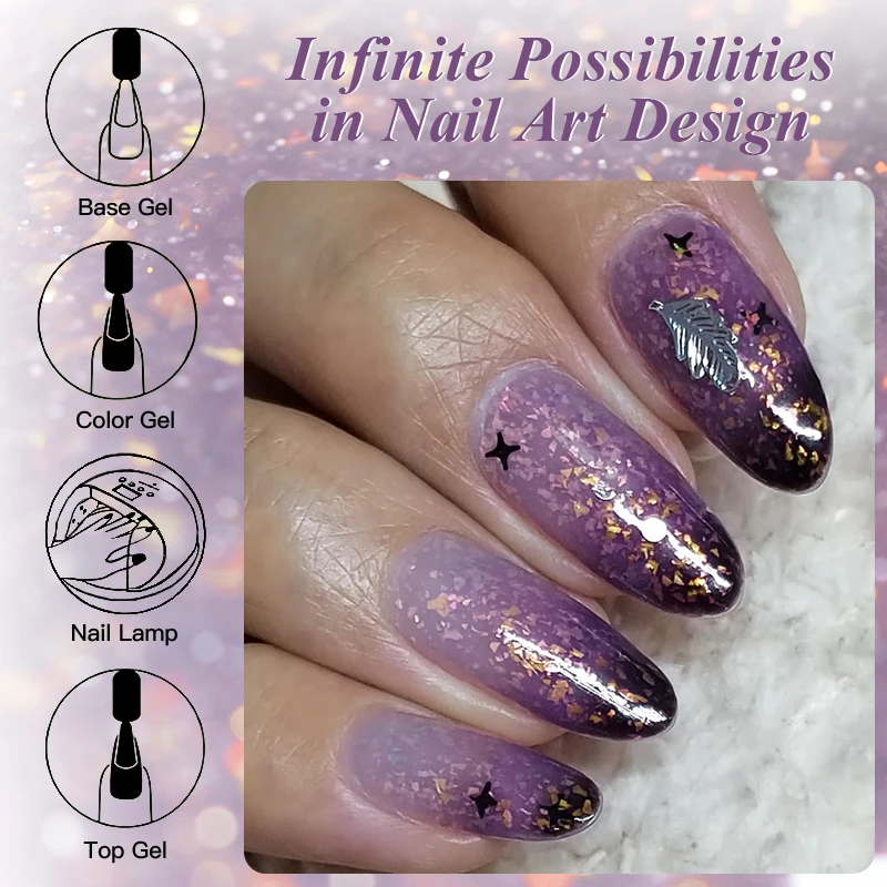 7ml Glitter Thermal Nail Gel Temp 3 Colors Changing Soak Off UV LED Varnish Purple Gold Flakes Chameleon Nail Art Salon DIY