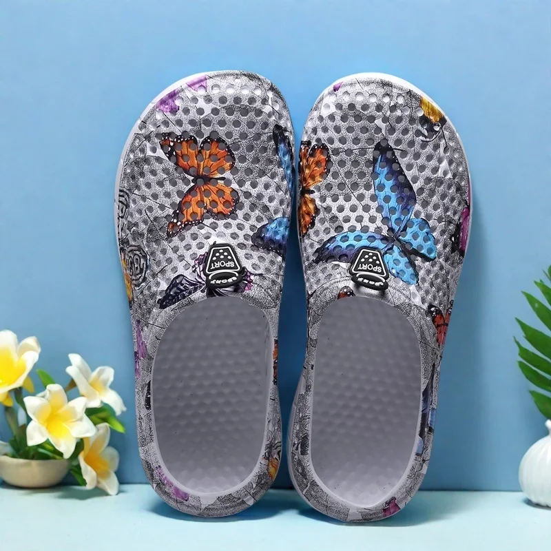 صنادل نسائية أنيقة ذات فتحة قابلة للتنفس بطباعة فراشات - خفيفة الوزن ومريحة ونعل ناعم سهل الارتداء للارتداء اليومي، في الهواء الطلق، الشاطئ،