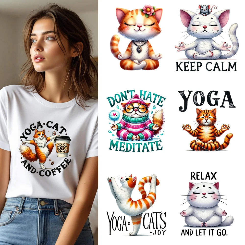 25 سنتيمتر لطيف جميل الحفاظ على الهدوء اليوغا القط الحديد على نقل الحرارة ملصق DTF الحديد على نقل بقع للملابس تي شيرت يزين #1