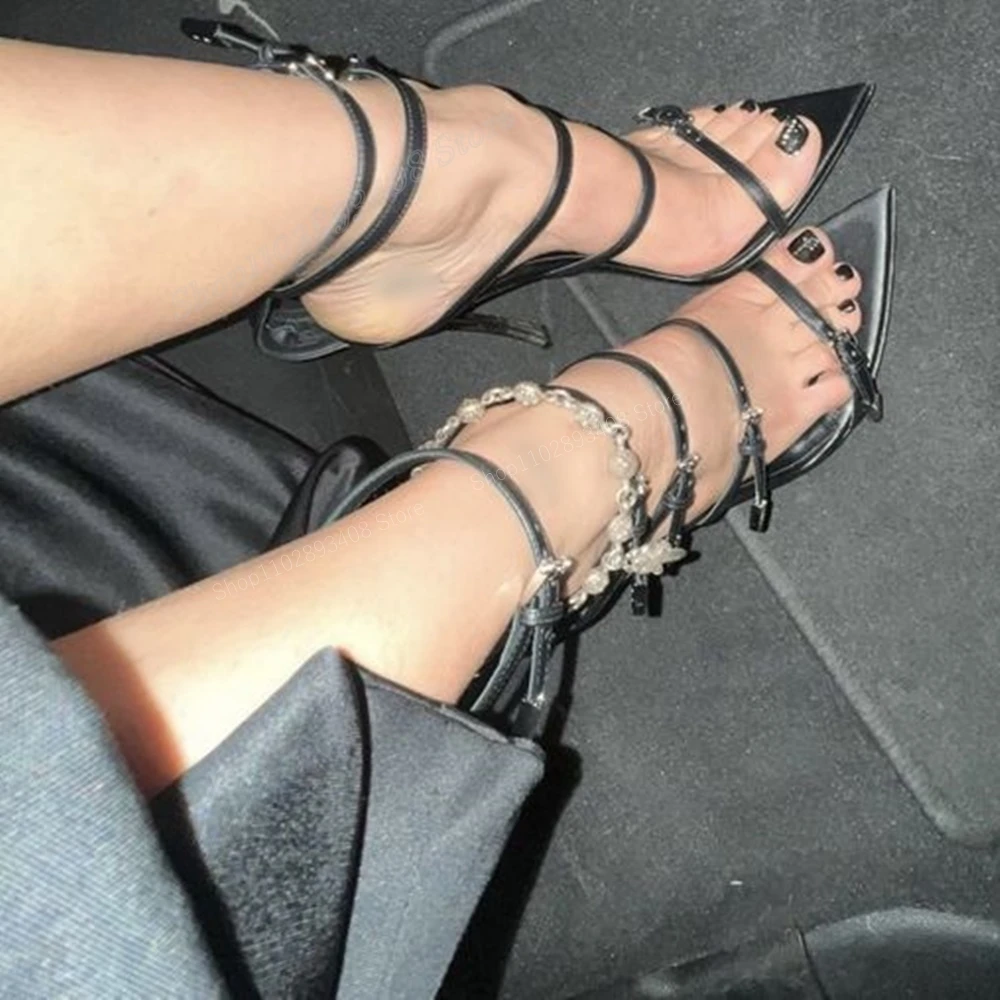 

Sliver Buckle Strap Hollow Sandals Metal Stiletto High Heel Matte Leather Fashion Sexy Women Shoes 2024 New Zapatos Para Mujere