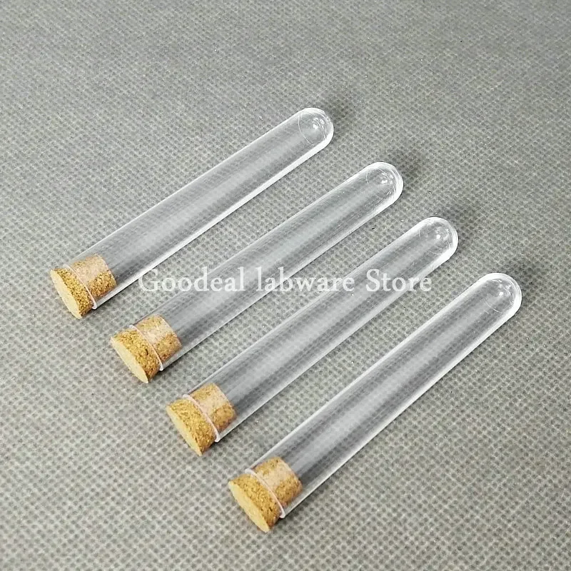 100pcs 12x75mm Lab Transparent Plastic Round Bottom Test Tubes With Corks ,Party Candy Bottle Wedding Gift Vial Bath salt vials