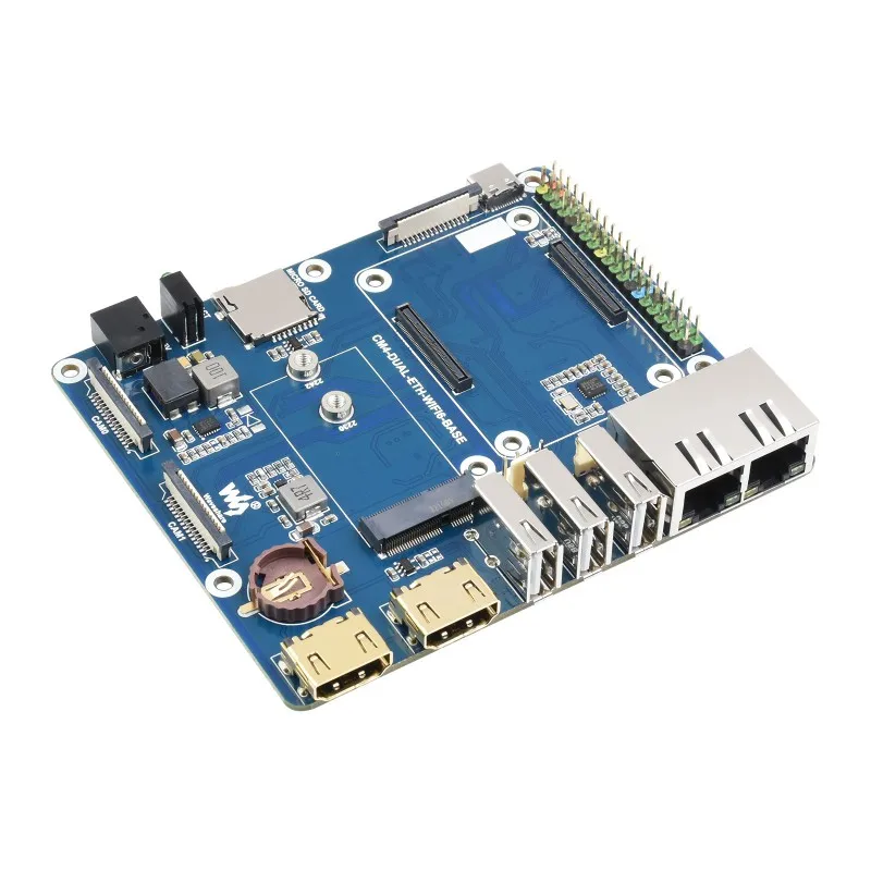 

WIFI6 Dual ETH Base Board/Mini-Computer Designed for Raspberry Pi Compute Module 4(NOT Included), Onboard M.2 E KEY Slot