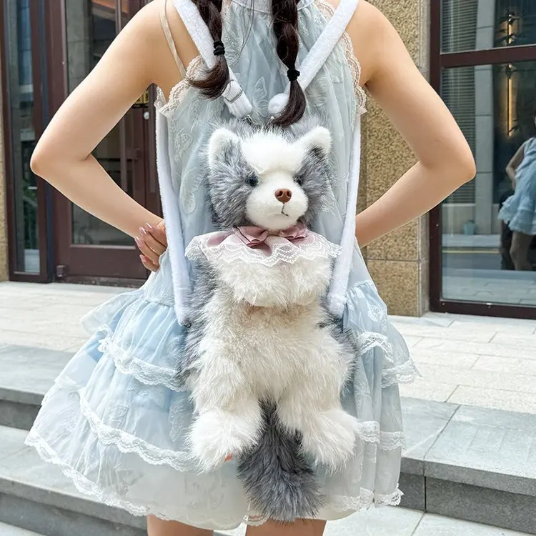 Plush Dog Backpack Doll Toy Girls Birthday Gift Children Shoulder Bag Youthful Fashion Dual Layered Polyester Inner Material