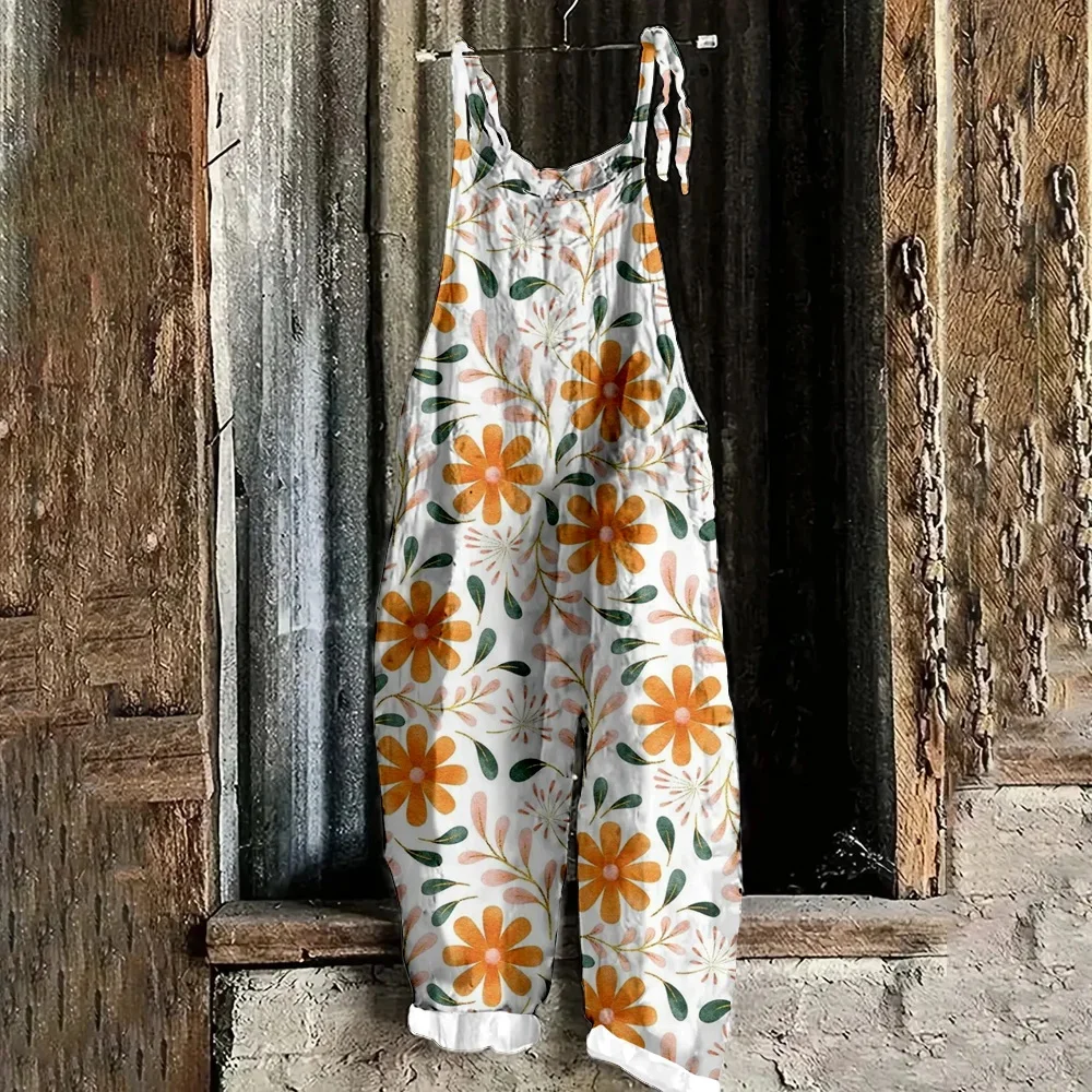 Summer 2025 women's fashionable and sexy jumpsuit, beautiful 3D butterfly print retro jumpsuit, adjustable shoulder straps