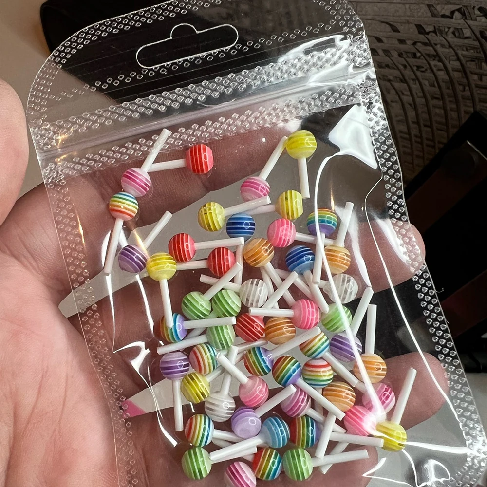 50/100/200pcs Mini Lollipop Nail Charms 3D 6mm Colored Resin Lollipop Nail Ornament Cute Candy 100pcs DIY Nails Crafts Jewelry@#