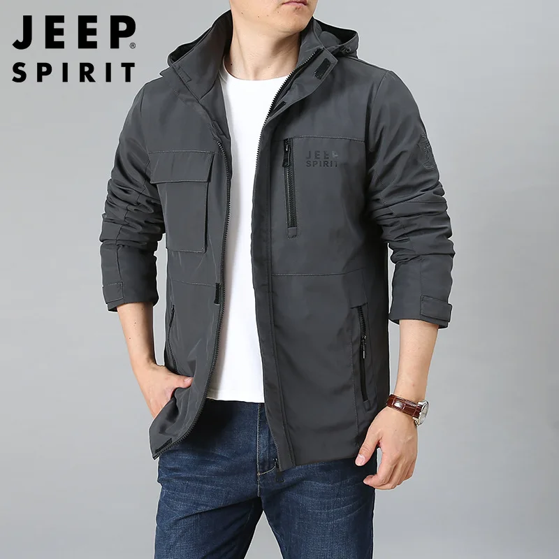 JEEP SPIRIT autumn winter jacket men loose plus velvet thick outdoor leisure sports cold-proof warm Detachable hat clothes coat