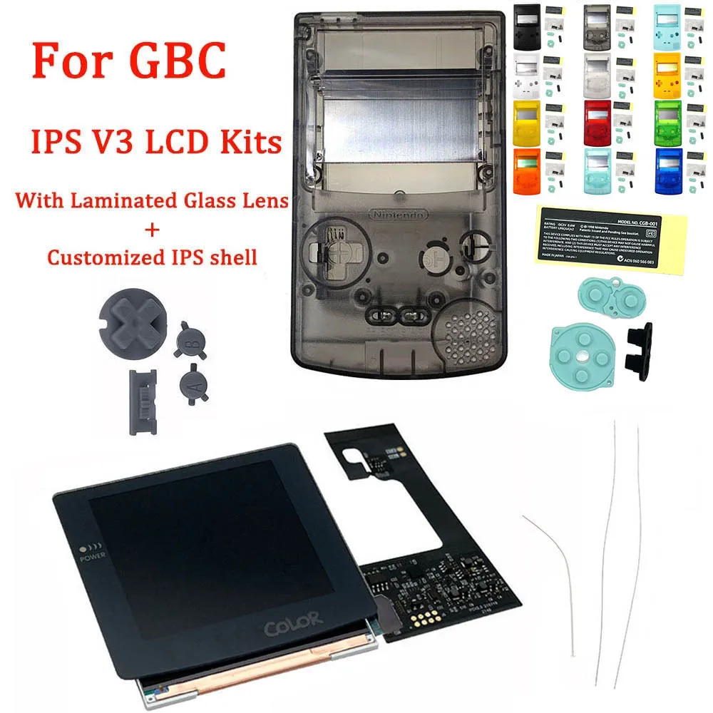 

2021 IPS V3 Gray Laminated LCD Screen Kits with Variable Light Logo for GBC Highlight Backlight IPS LCD Screen Kits with Shell