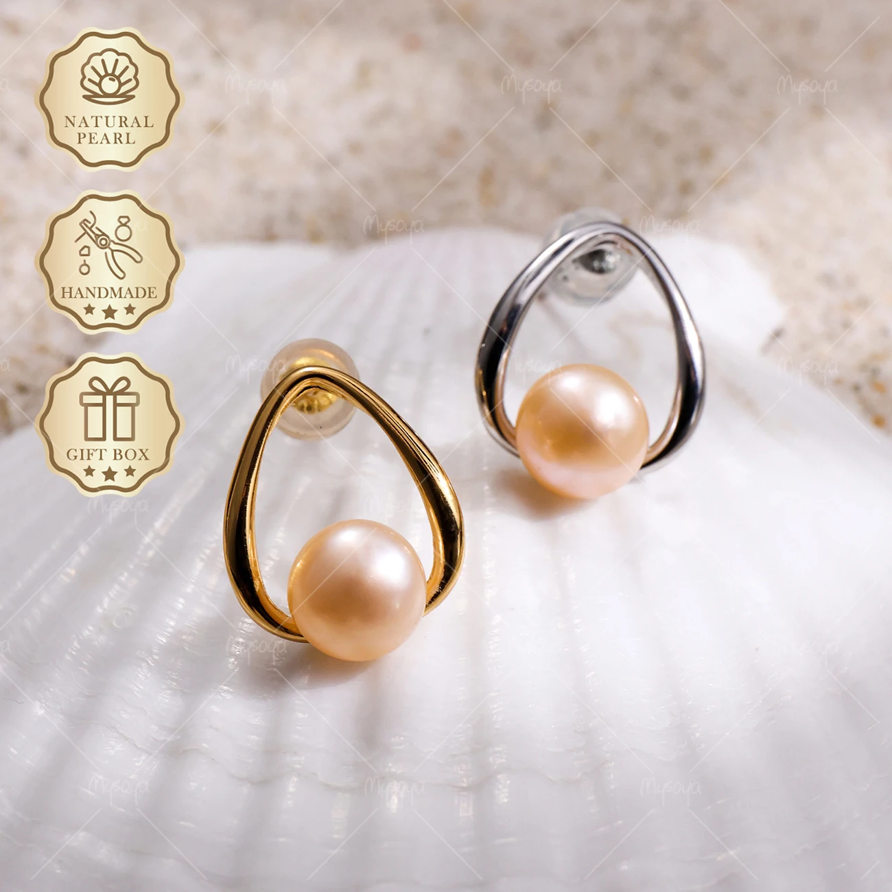 

MYSOYA 6-7mm Gold/Silver Minimalist Pearl Stud Earrings, Gift Box, Birthday & Mother's Day Jewelry S446