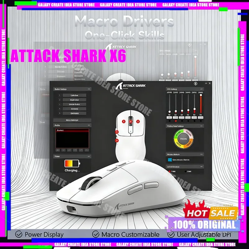 

Трехрежимная игровая мышь Attack Shark X6 с магнитной зарядной док-станцией PixArt PAW3395 Датчик 26K DPI 49g Сверхлегкая для ПК/Mac мыши
