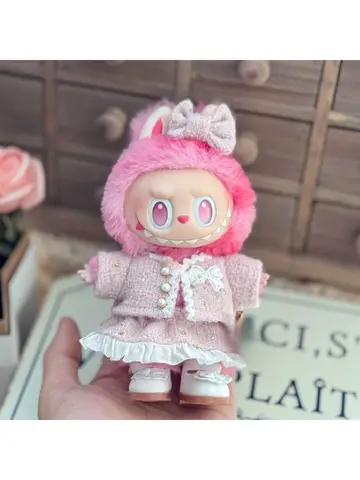 Jacket short skirt three-piece set For Labubu V3 V2 V1 baby clothes with hairpin fragrant skirt set for labubu outfit