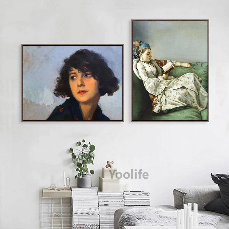 Woman Reading Antique Oil Painting On Canvas Posters Vintage Gallery Wall Art Pictures Female Prints for Living Room Home Decor