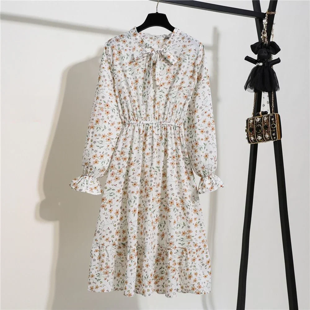 

Woman Long Sleeve Dress Silk Bow Midi Dresses for Women Korean Style Loose On Sale Clearance A Line Beach Sales Outfits Thic G X